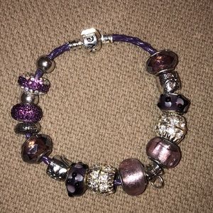 Silver and purple charm bracelet